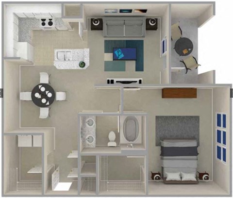 Floor Plan for the Cameron. A 1 bedroom 1 Bath floorplan